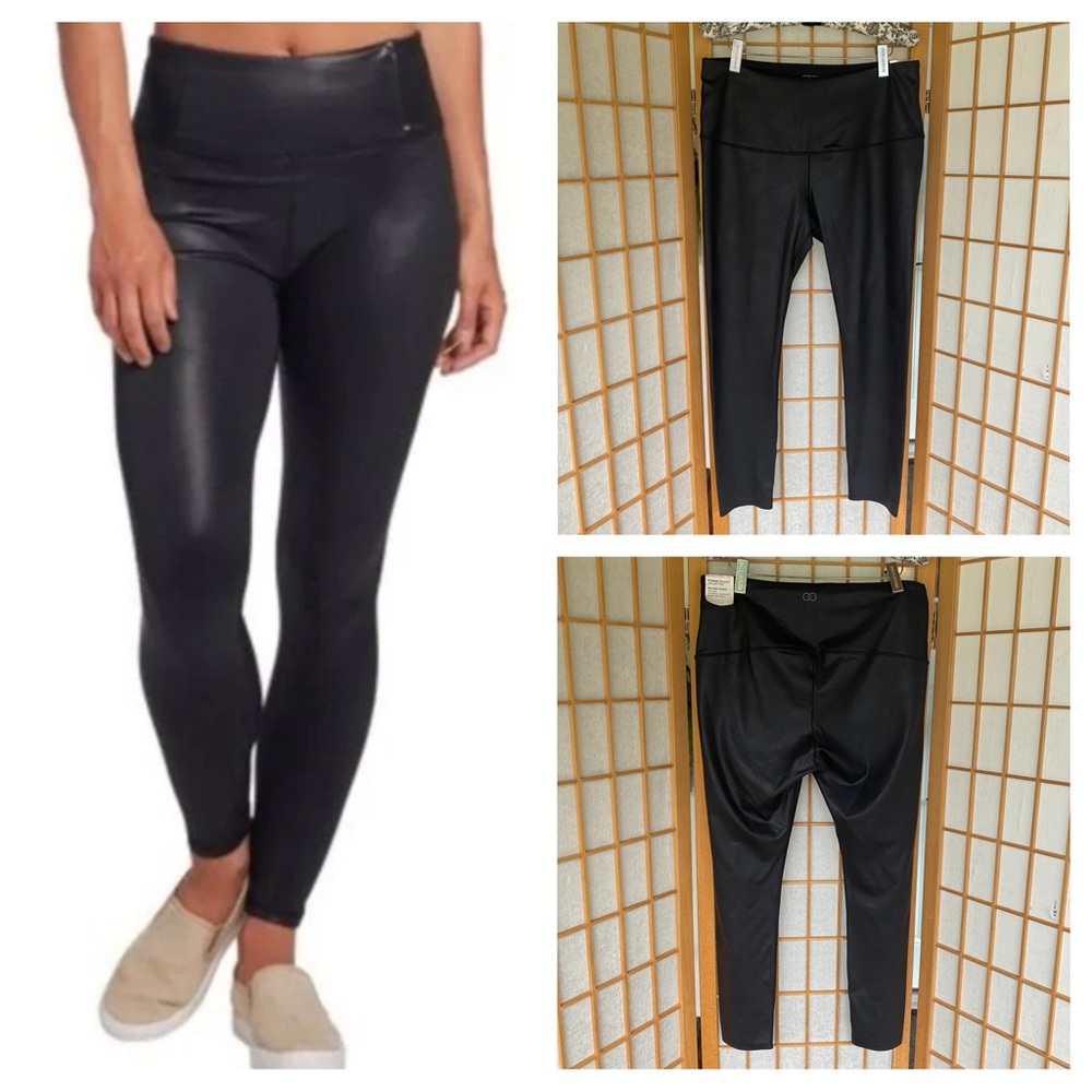 Calia by Carrie Underwood Power Sculpt Black Faux Leather High Rise Leggings XXL
